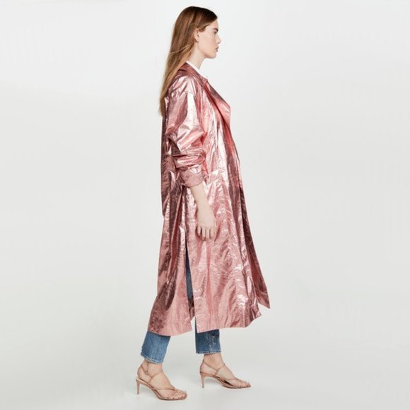 NWT Cinq à Sept Kianna metallic pink trench coat - Picture 3 of 14